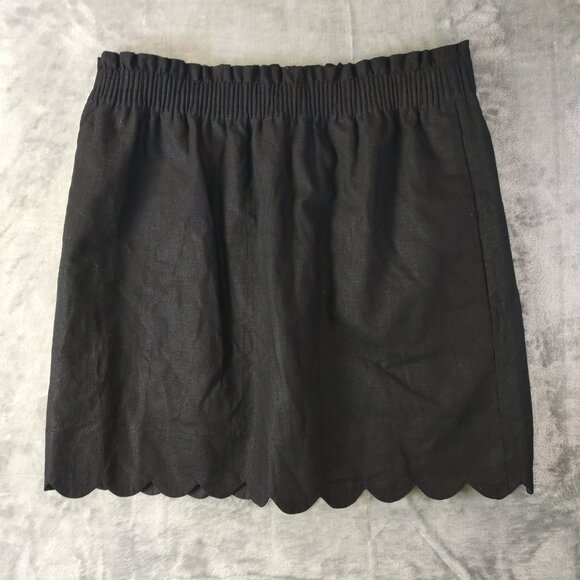 J Crew Womens Black‎ Scallop Hem Pull On Skirt Size 8 Linen Blend Classic summer - Picture 1 of 11